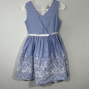 Rare Editions Dress Girls 10‎ Blue Gingham Embroidered Eyelet Wedding Easter